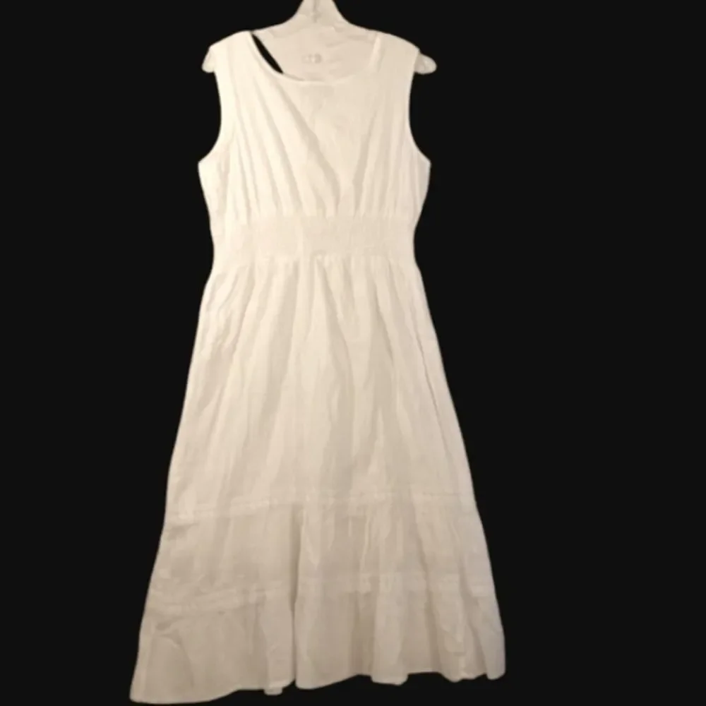 Vtg Signature Cotton Eyelet Embroidery Elastic Waist Tiered Cottagecore … - Picture 3 of 9